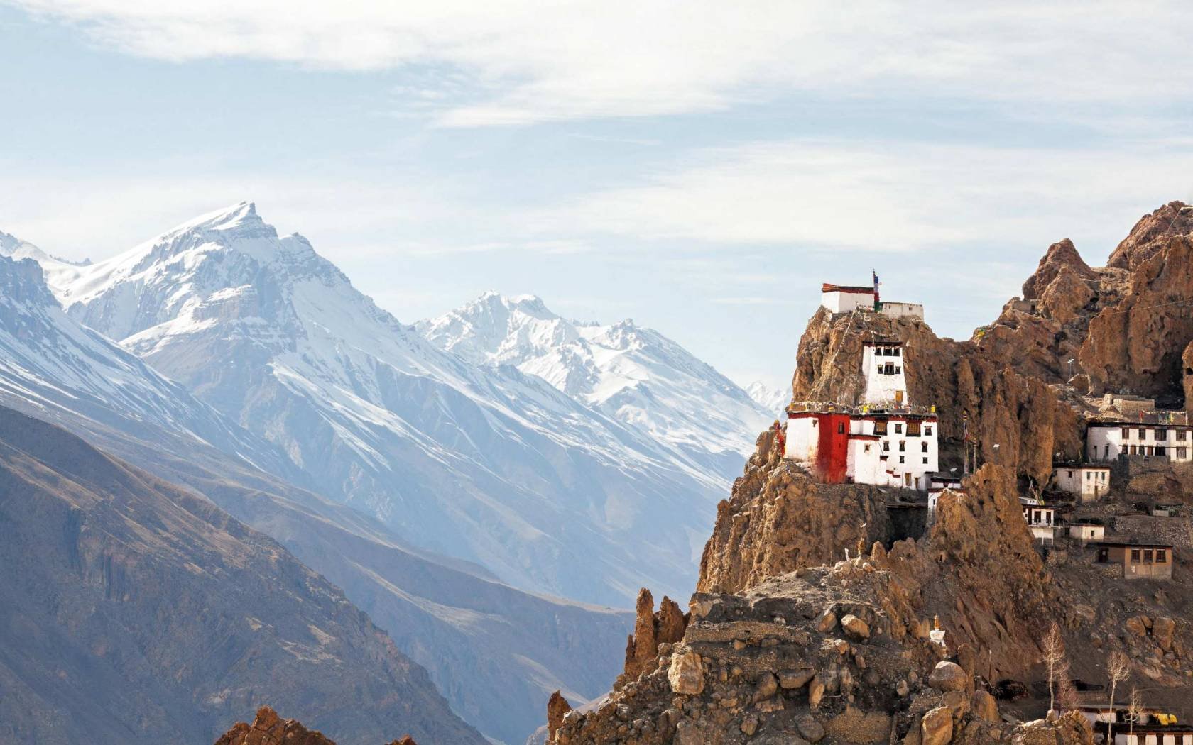 The Tibetan Buddhist monastery at Dhankar Gompa, in the Spiti Valley of Himachal Pradesh, northern India, close to India's border with Tibet.