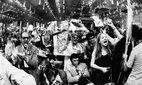 A crowd cheers at the nomination of US Senator George McGovern for US President at the Democratic National Convention.