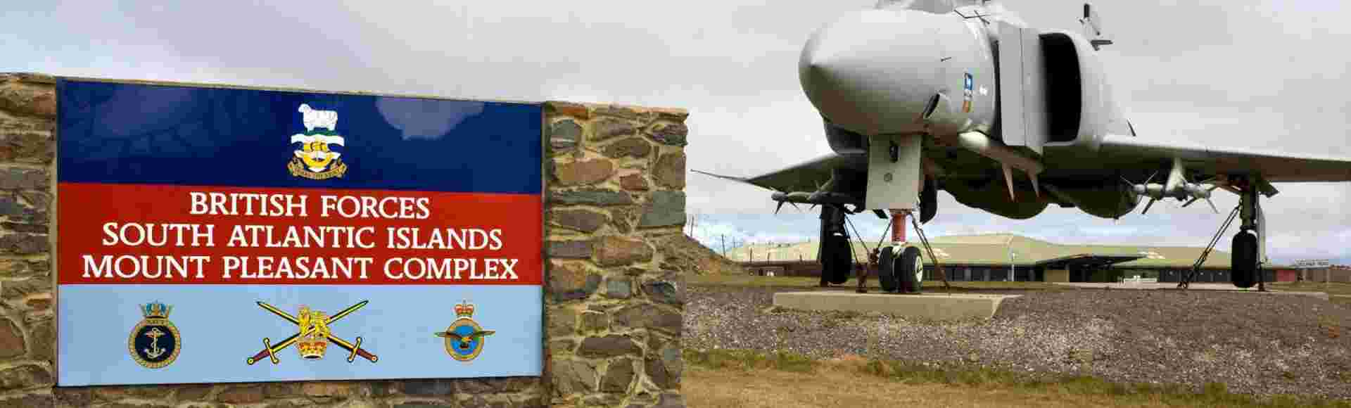 An old Phantom Jet Fighter at Mount Pleasant Airbase in the Falkland Islands.