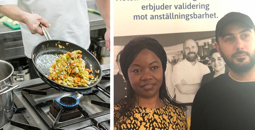 Faustine Evon klarade valideringen och kan därmed titulera sig kock. Ihab Alshoumari (till höger) validerades för ett år sedan och fick jobb tre dagar efter. Foto: Colourbox, Visita