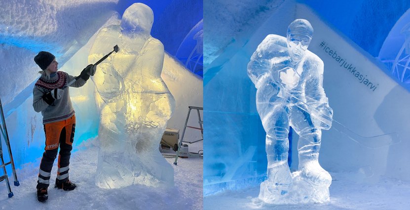 Konstnären Tjåsa Gusfors skapade isstatyn på Icehotel. Foto: Asaf Kliger /Icehotel