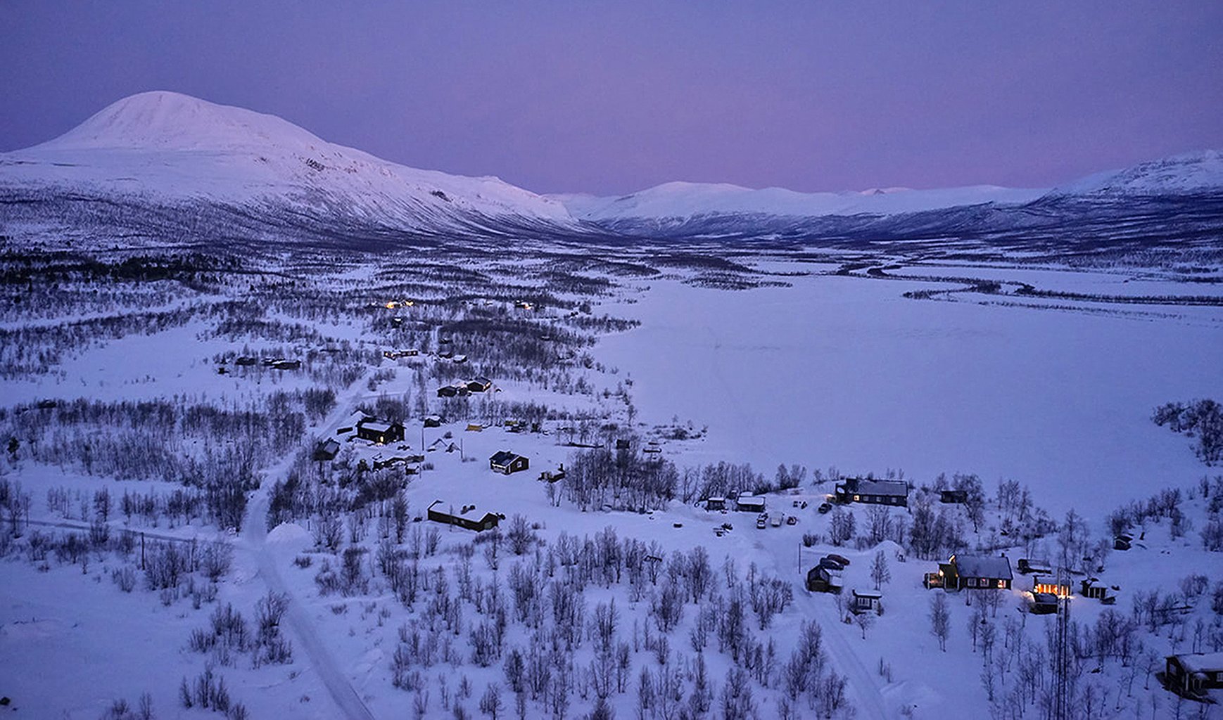 Flygvy Nikkkaluokta på vintern