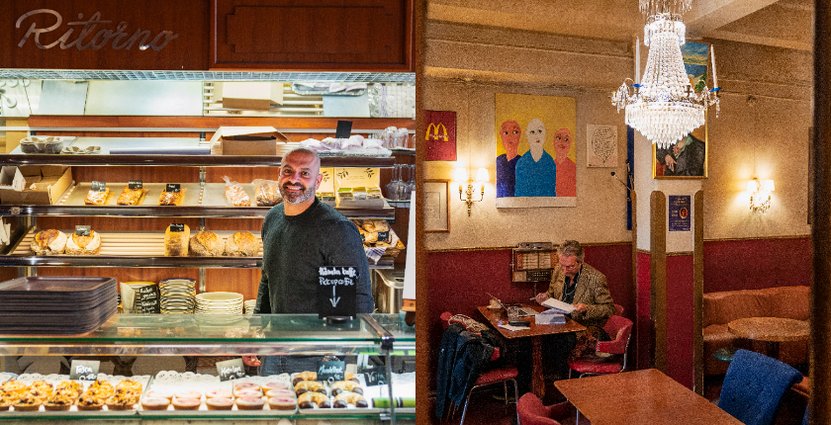 Taif Albela, delägare sedan 2007, och författaren Einar Askestad på sin favoritplats.  Foto: Samuel Steen