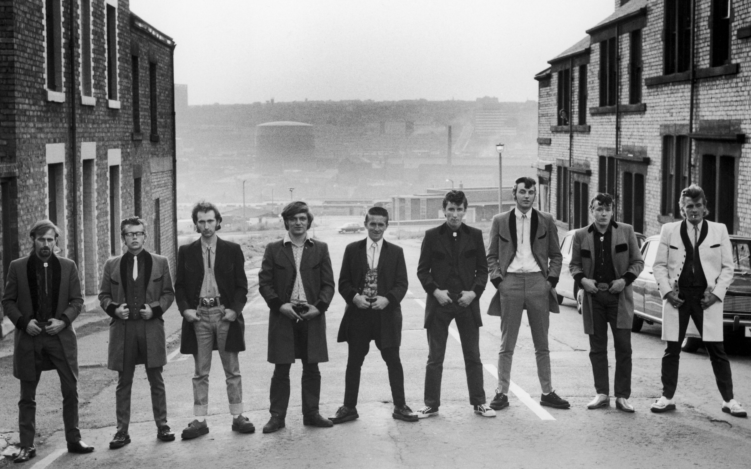 Teddy Boys on a street in Sheffield.