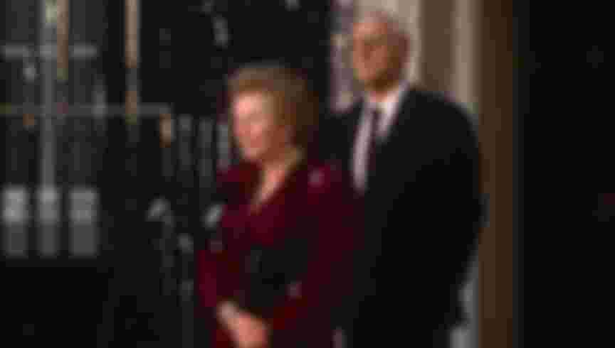 British Prime Minister, Margaret Thatcher's political career of 11 years ends emotionally on the steps of 10 Downing Street after being deposed in a leadership challenge, on 28th November 1990 in London, England.