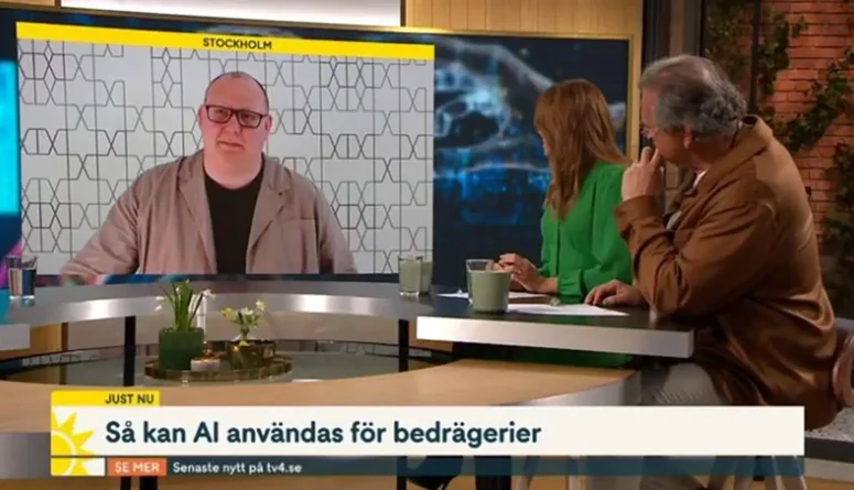 Daniel Ekström på videolänk i morgonnyheter i tv4.