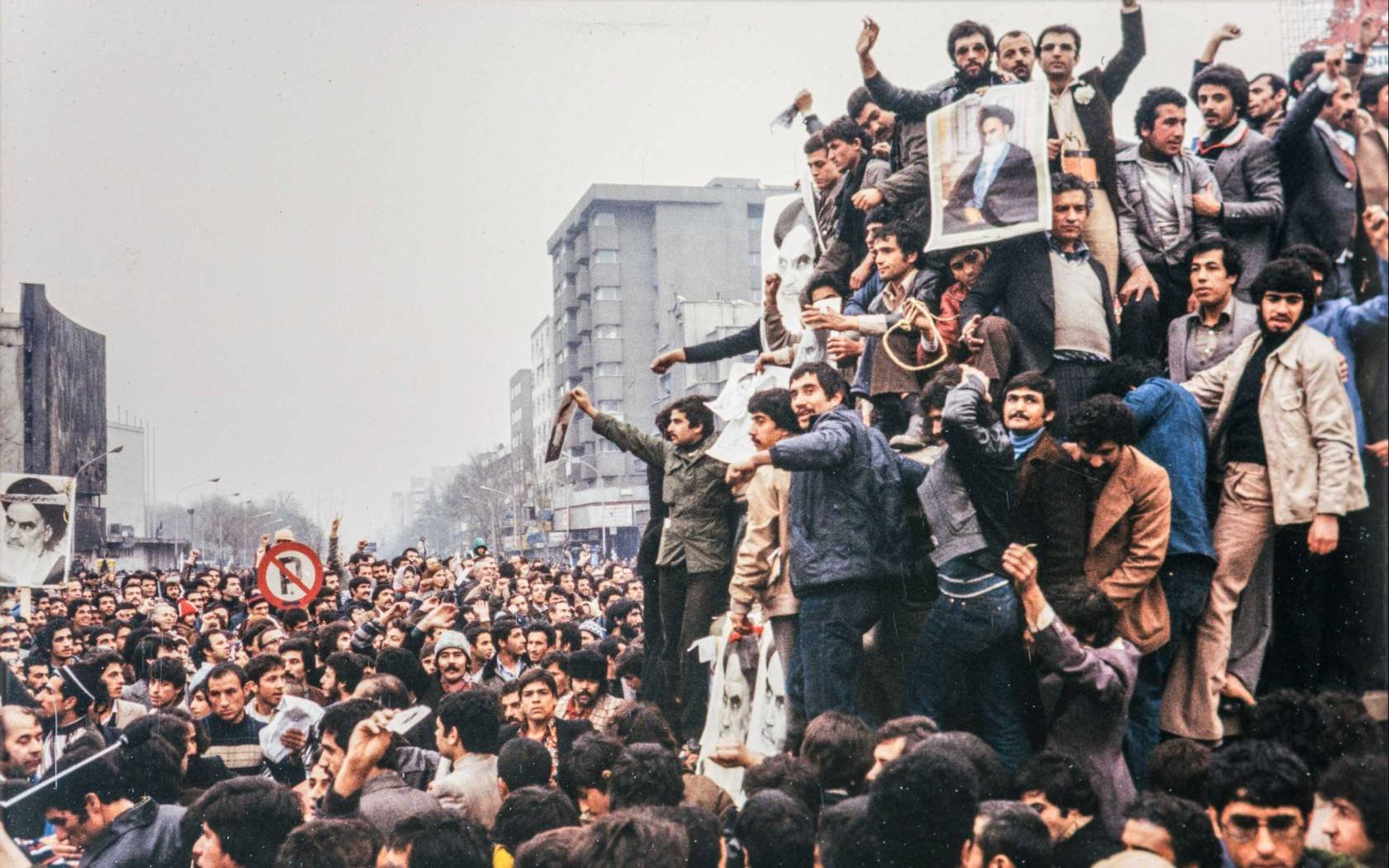 Crowds on the streets of Tehran celebrate the departure of the Shah in January 1979.