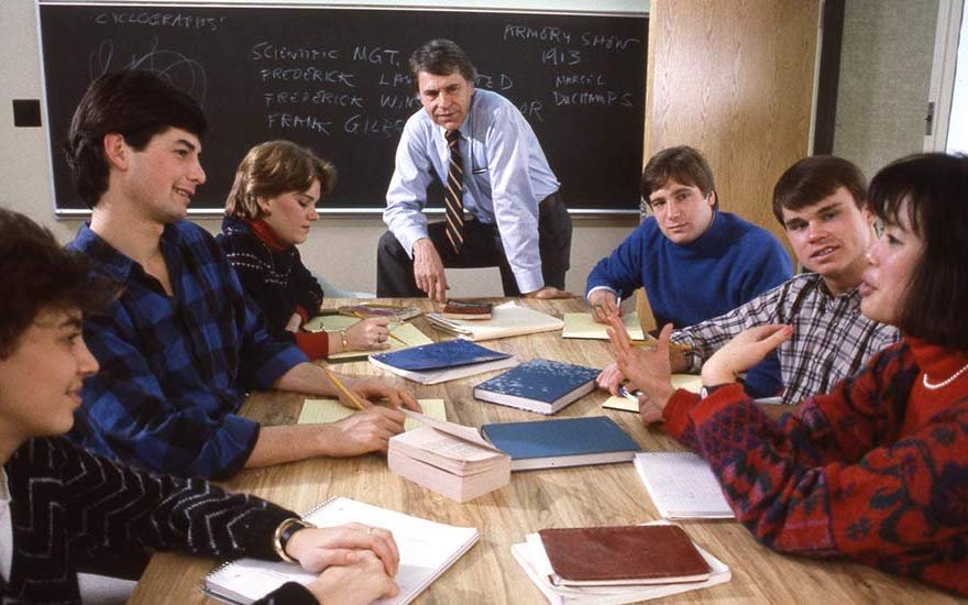 Christopher Lasch, centre, teaching a class at the University of Rochester, USA