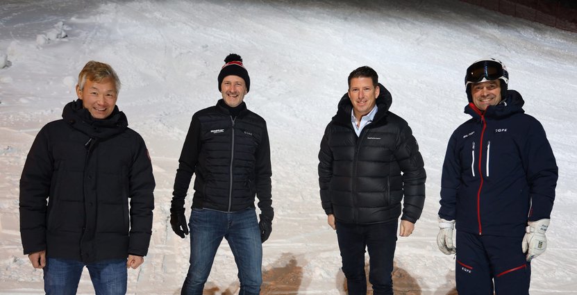 Från vänster: Från vänster: Thomas Dahlstedt, huvudägare till Nordrest, Stefan Sjöstrand, vd SkiStar, Pontus Frithiof, ägare och grundare Pontus Group och Jonas Bauer, destinationschef SkiStar Sälen. Foto: Shimoda Media