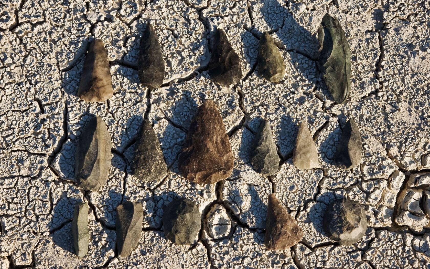Primitive stone age tools, found in the Makgadikgadi Pan in Botswana.