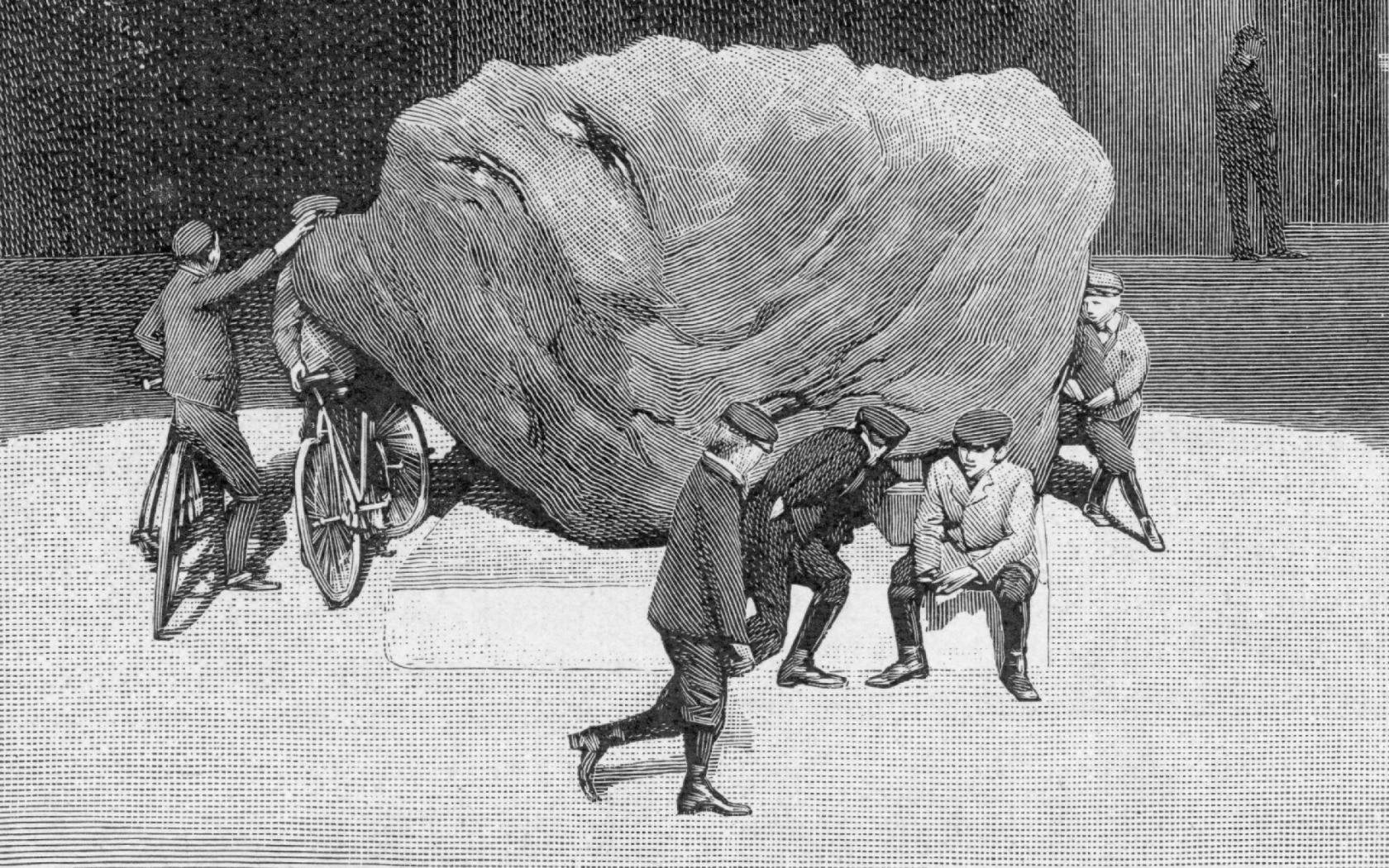 A large iron meteorite found at Cape York, Greenland, by the American explorer Robert Edwin Peary, and taken for display purposes to the Museum of Natural History, New York.