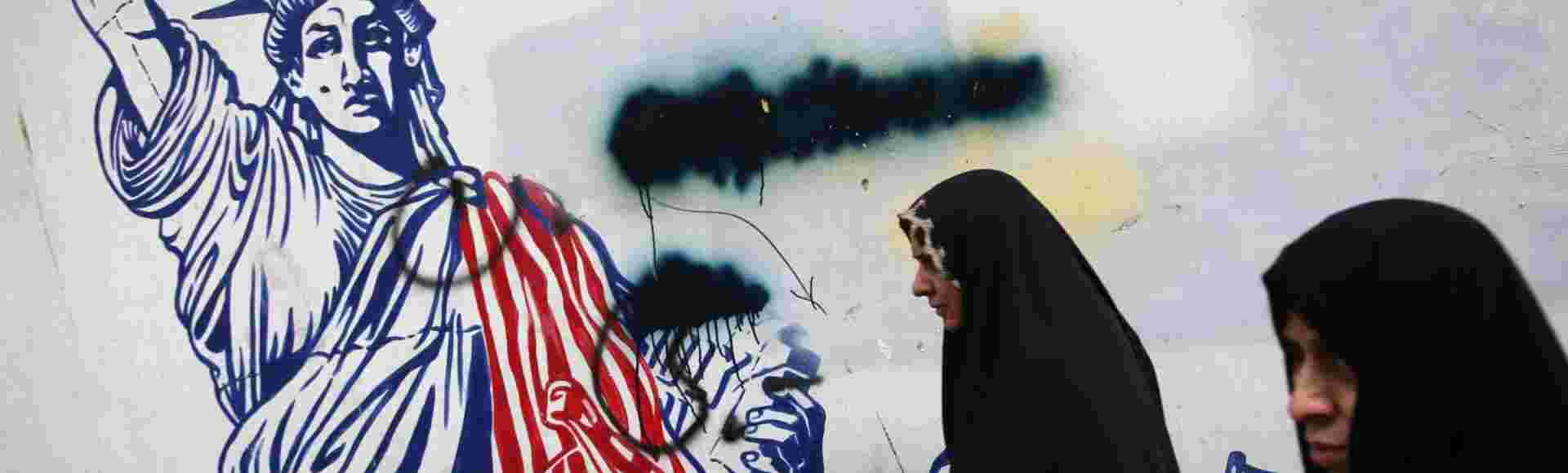An anti-American mural painting along the wall of the former US embassy in Tehran, Iran.