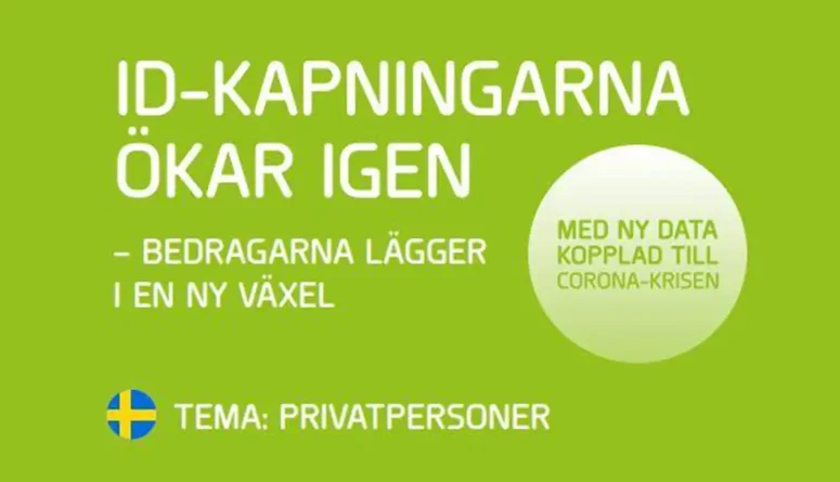 Ett grönt omslag till rapporten rapporten ”ID-kapningarna ökar igen – bedragarna lägger i en ny växel” .