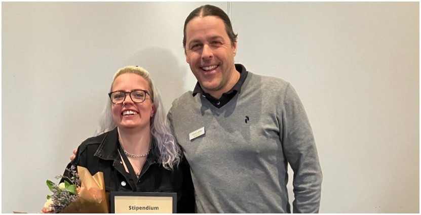 2023 års stipendiat Victoria Anderson och Visita Mellerstas ordförande Johan Larson 