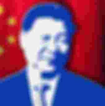Xi Jinping with the Chinese flag.