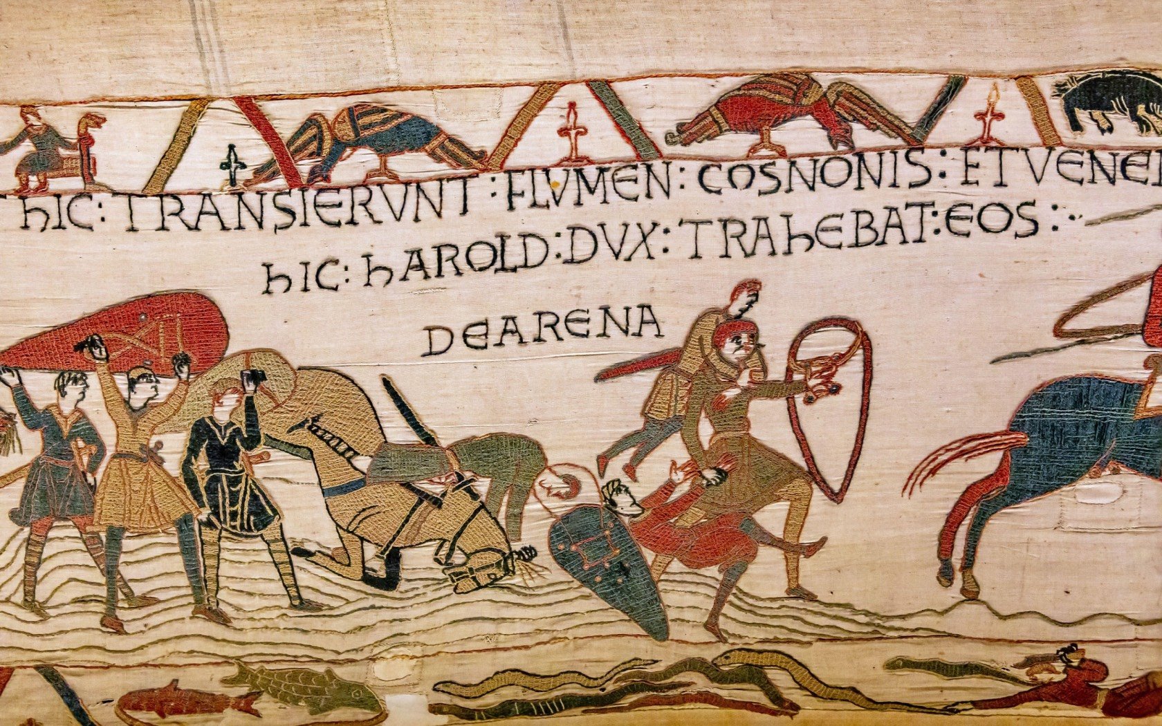 Scene of the Battle of Hastings, depicted on the Bayeux Tapestry. Credit: isogood