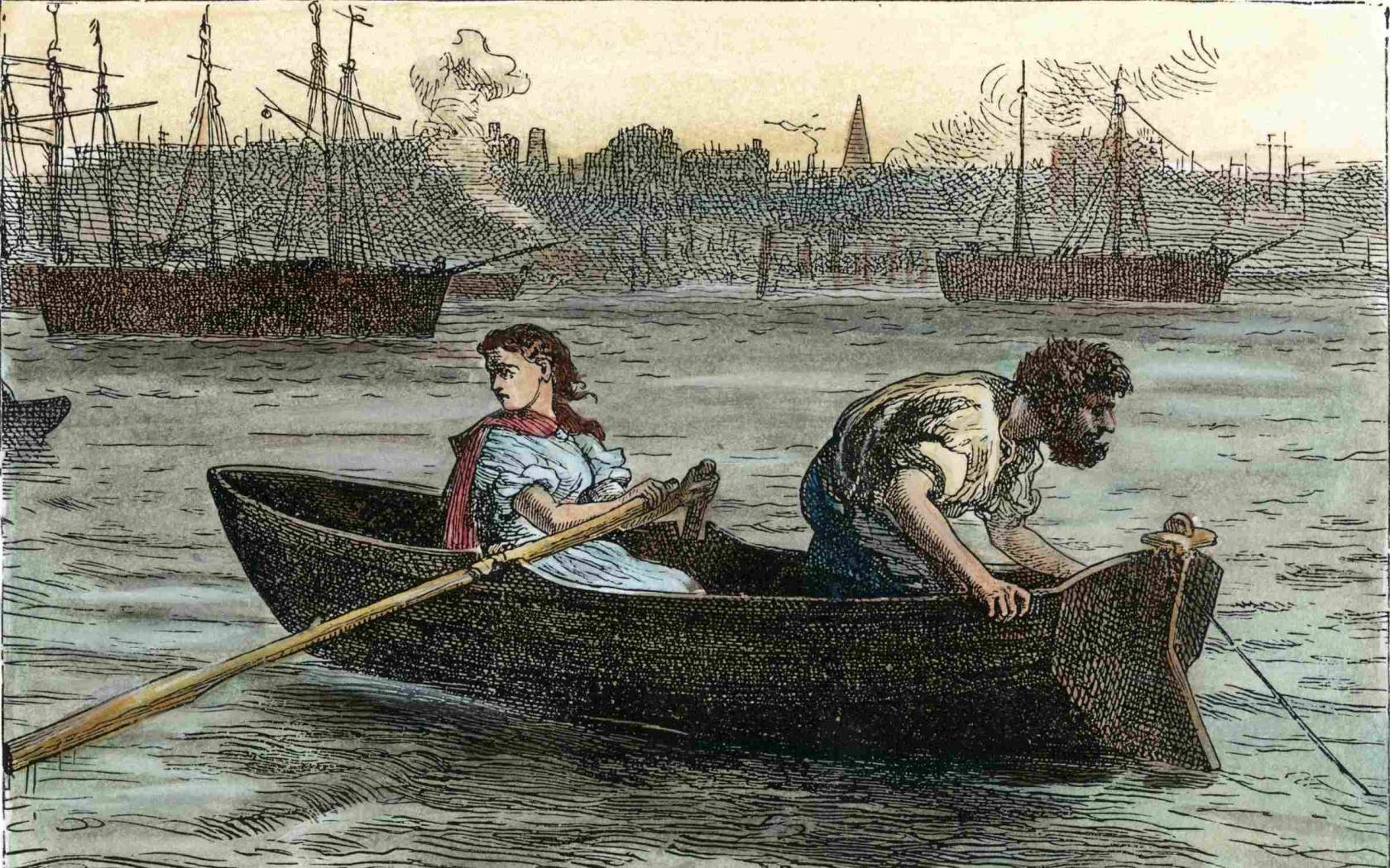 Wood engraving from a 19th-century edition of Charles Dickens' 'Our Mutual Friend,' first published in 1864-65.