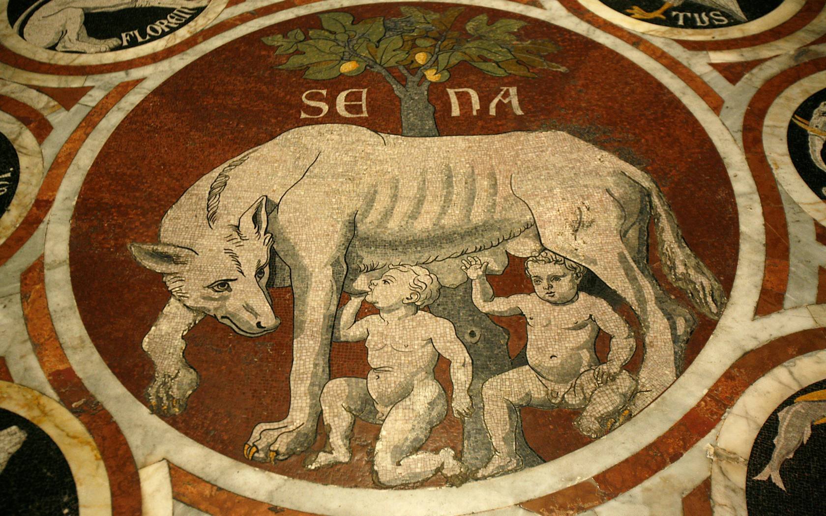 Romulus and Remus, Rome's founding fathers depicted in the Duomo of Siena