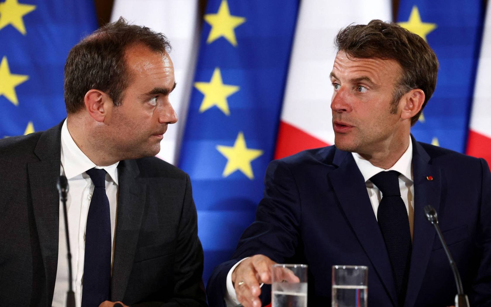 Sébastien Lecornu and French President Emmanuel Macron at the Hotel des Invalides in Paris, France, 19 June 2023.