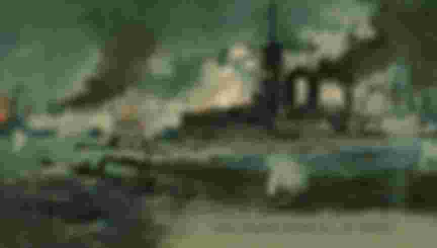 German historical postcard. Translation: "Our battle-fleet on the high seas, in battle". Credit: Max Right / Alamy Stock Photo