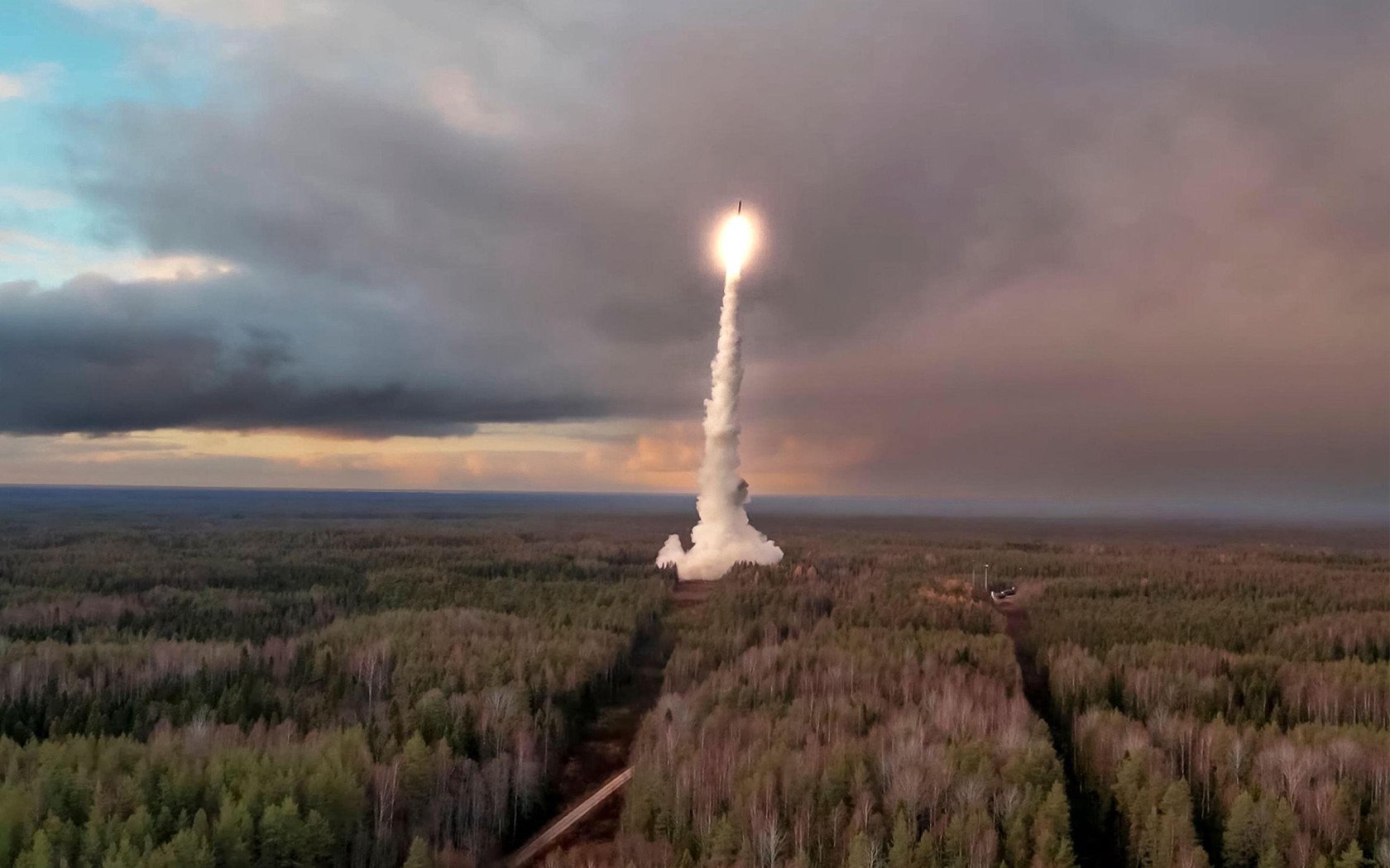 A still taken from video distributed by the Russian Defense Ministry of an intercontinental ballistic missile test