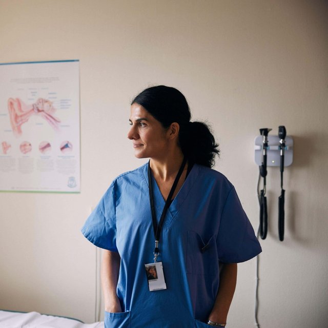 Smiling female doctor standing with hands in pockets at clinic