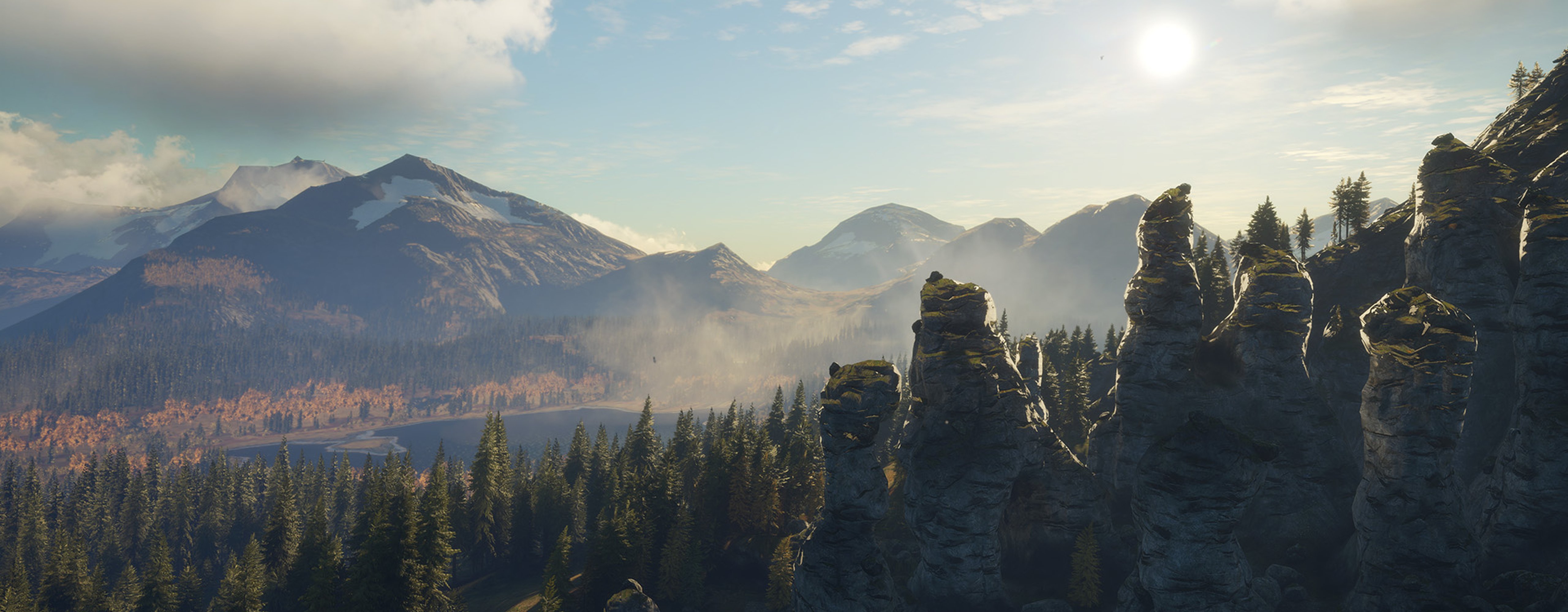 Looking out over the scenic mountain landscape and rock formations of Layton Lakes.