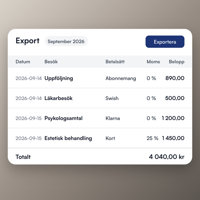 Export av betalningar per period till bokföringen