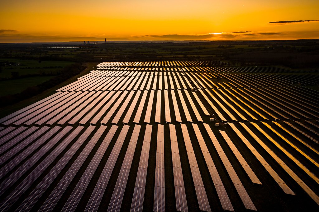 Solar farm at sunrise