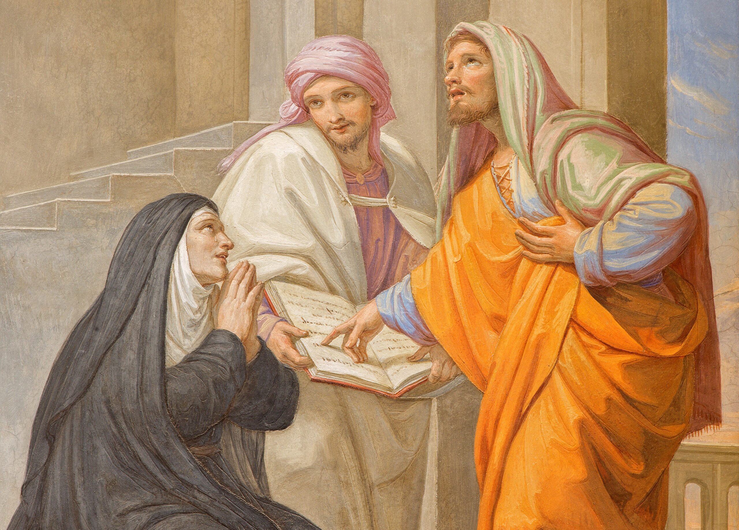 The fresco of St. Augustine and his mother St. Monica in Basilica di Sant Agostino (Augustine) in Rome. Credit: jozef sedmak / Alamy Stock Photo