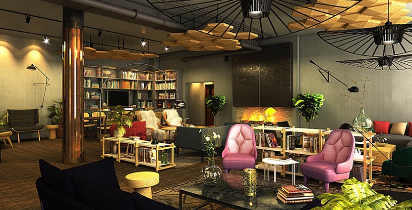 Lounge på nya hotellet.  