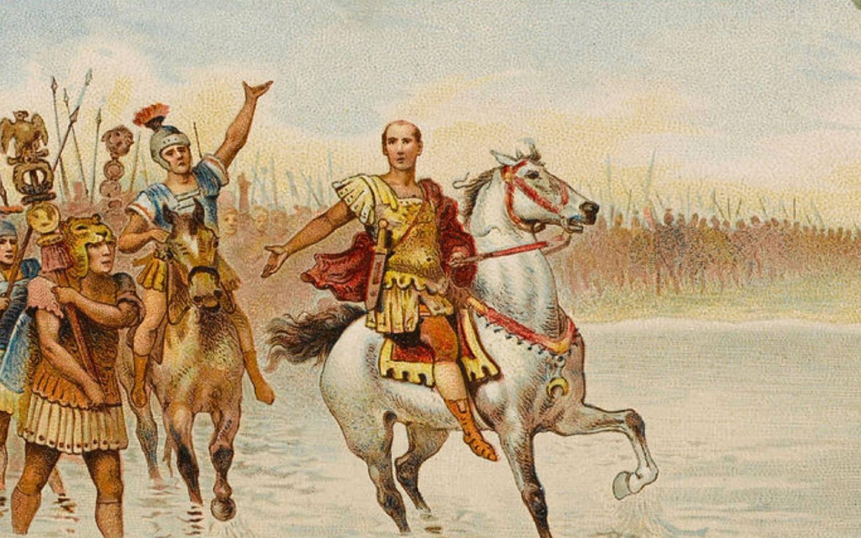 Julius Caesar crossing the Rubicon.