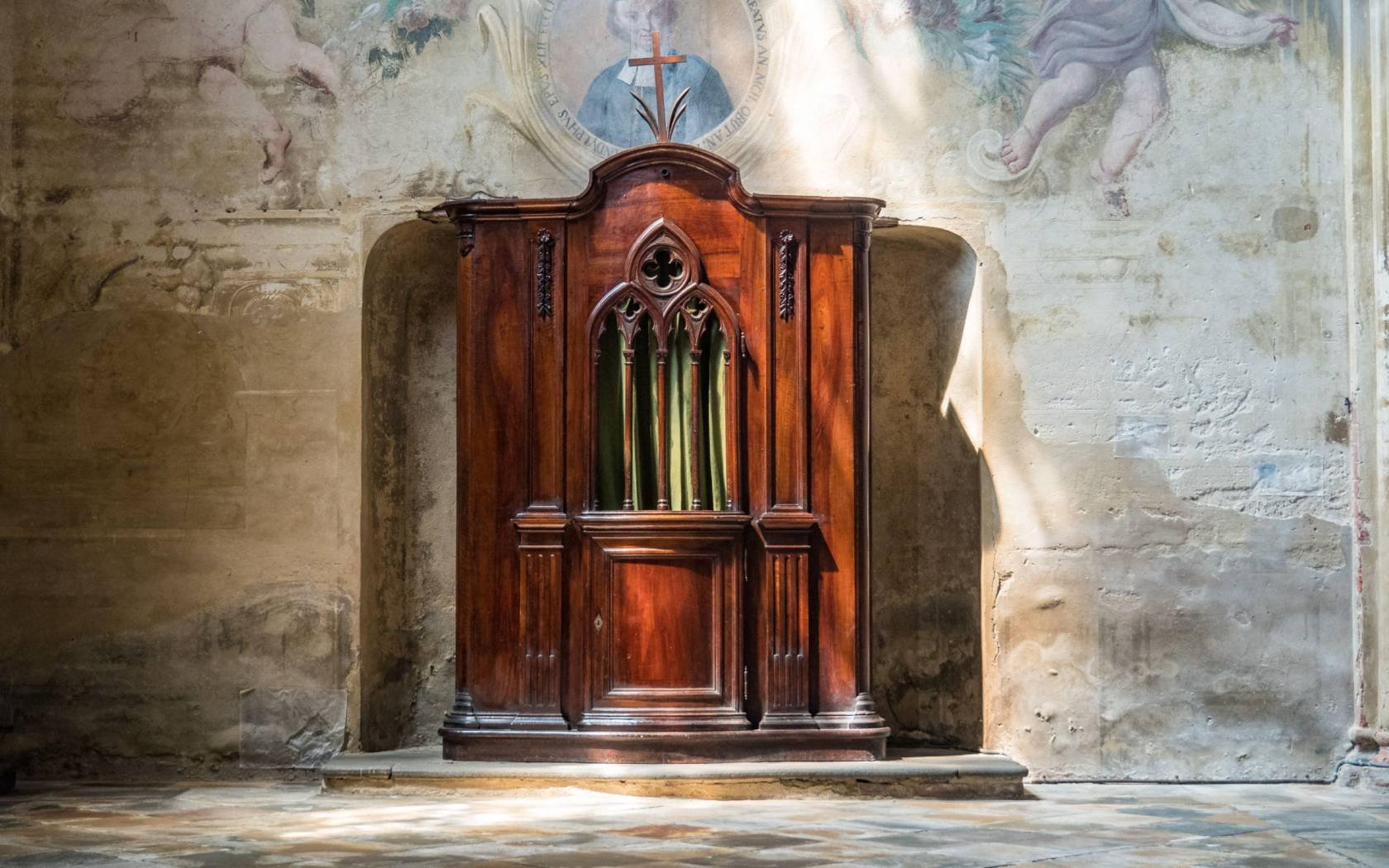 A confessional box in a Catholic cathedral.