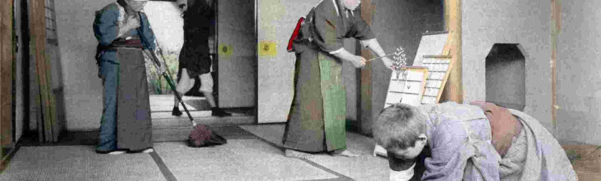 A Japanese family cleans the home in advance of New Year celebrations.