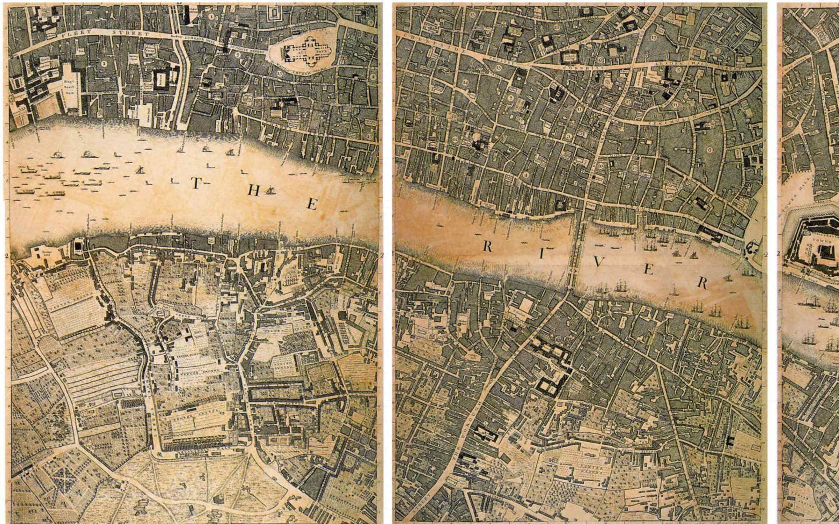 A 1746 map of London showing the street contours.