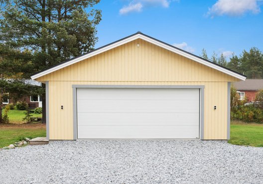 Cream finish double wide garage port