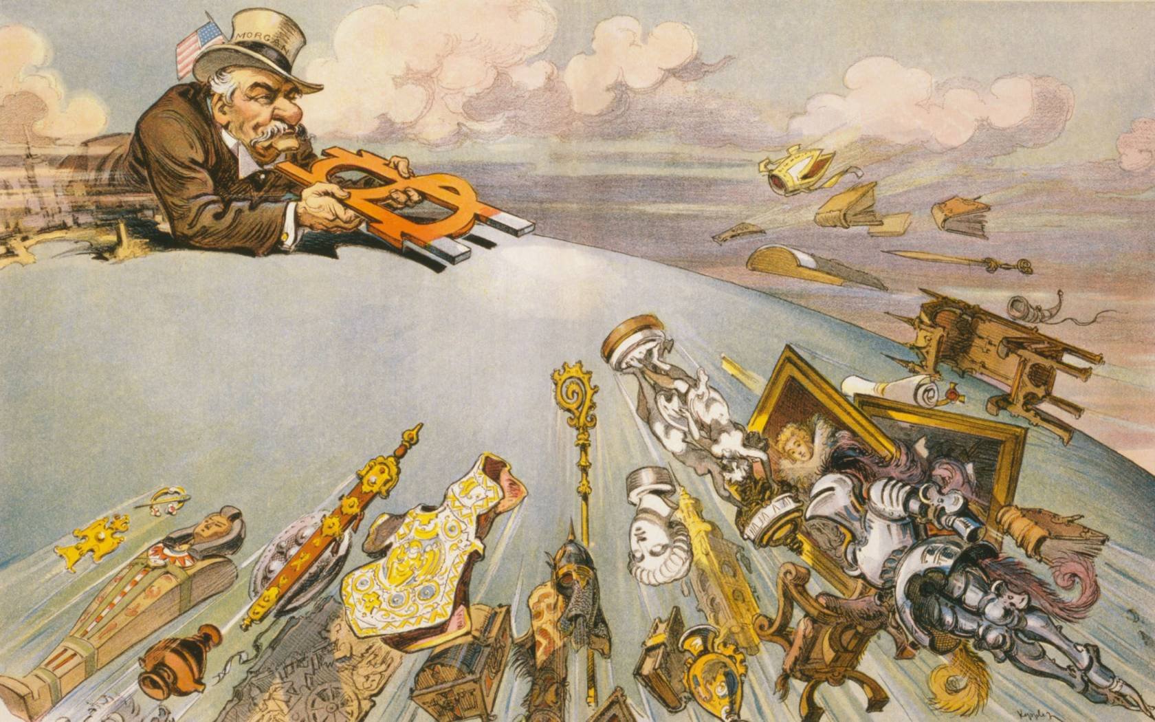 A 1911 cartoon showing John Pierpont Morgan, then one of the wealthiest men in the world.