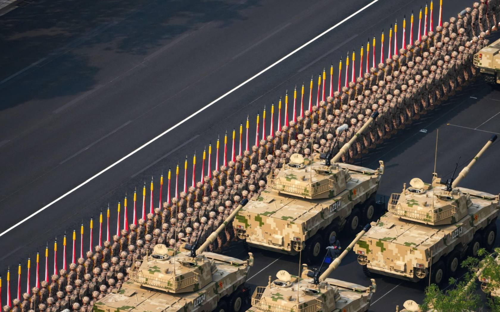 A military parade held in Beijing and attended by Xi Jinping, Vladimir Putin, and Kim Jong Un, arranged to celebrate the end of the Second World War.