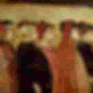 Detail of the fresco by Ambrogio Lorenzetti of 'Good Government' in the Sala della Pace in the Palazzo Pubblico in Siena.