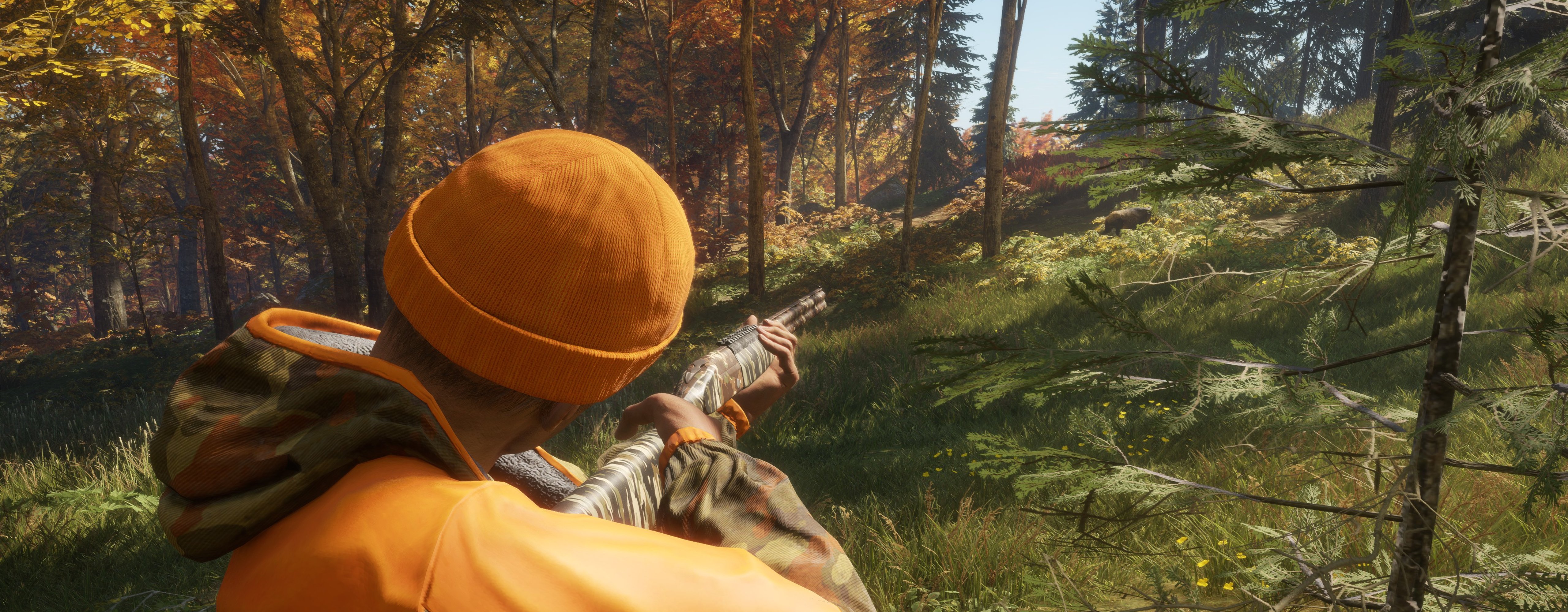 Third-person screenshot of a player character using a selection of Cosmetics from the Hirschfelden Cosmetic Pack, available on all platforms.