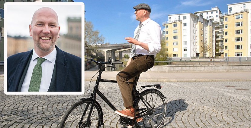 Regionrådet Gustav Hemming (C) tycker att det är på tiden att Stockholm får en nationell cykelled.  Foto: Christian Wallin och Mathilda Laestadius
