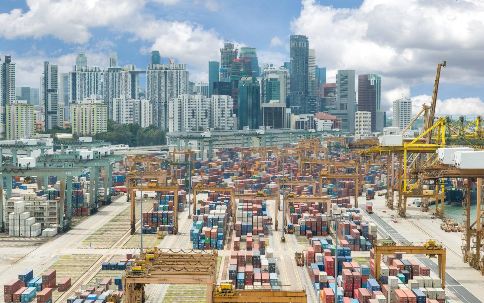 Singapore harbour with the city in the background.