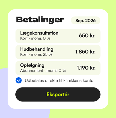 Eksport af betalinger med moms og periode, klar til bogføringen