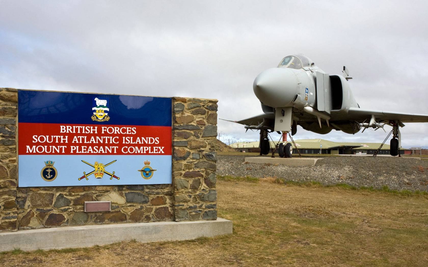 An old Phantom Jet Fighter at Mount Pleasant Airbase in the Falkland Islands.