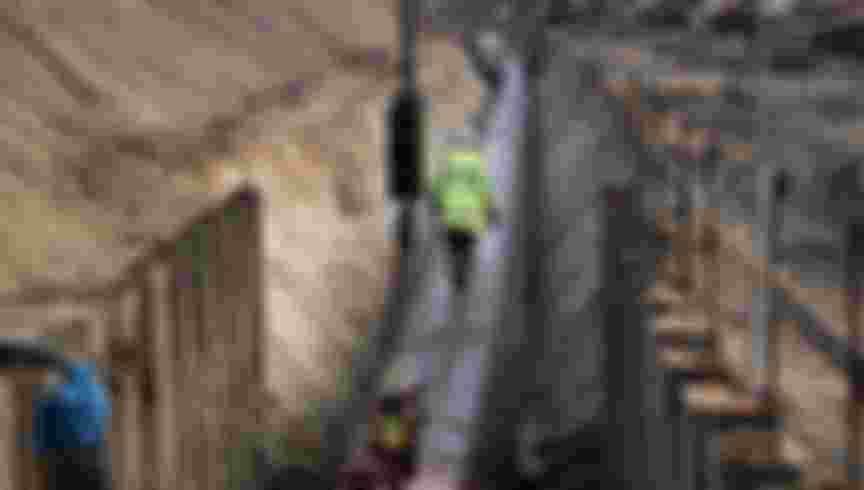 Worker balances on a gas pipeline connecting with the Nord Stream Pipeline between Russia and Western Europe