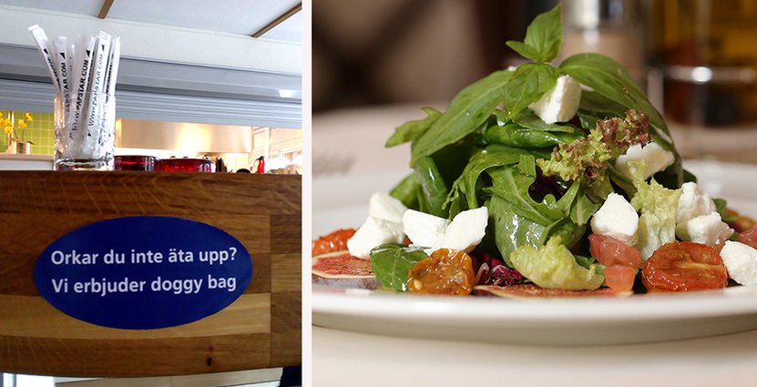Med ett klistermärke på krogarna hoppas Konsument Halmstad<br />
 att fler ska våga fråga efter doggy bag. Foto: Colourbox, Konsument Halmstad