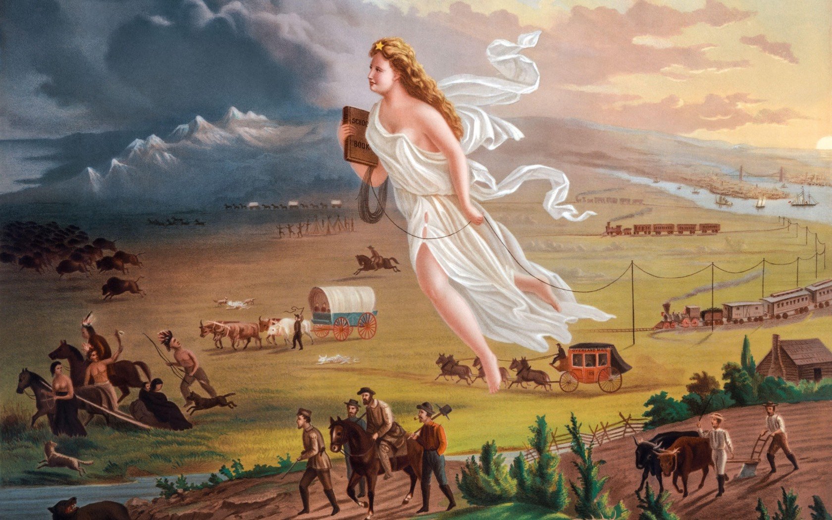 'American Progress' (1872) by John Gast, a visual allegory of the concept of 'Manifest Destiny'. Credit: Akademie