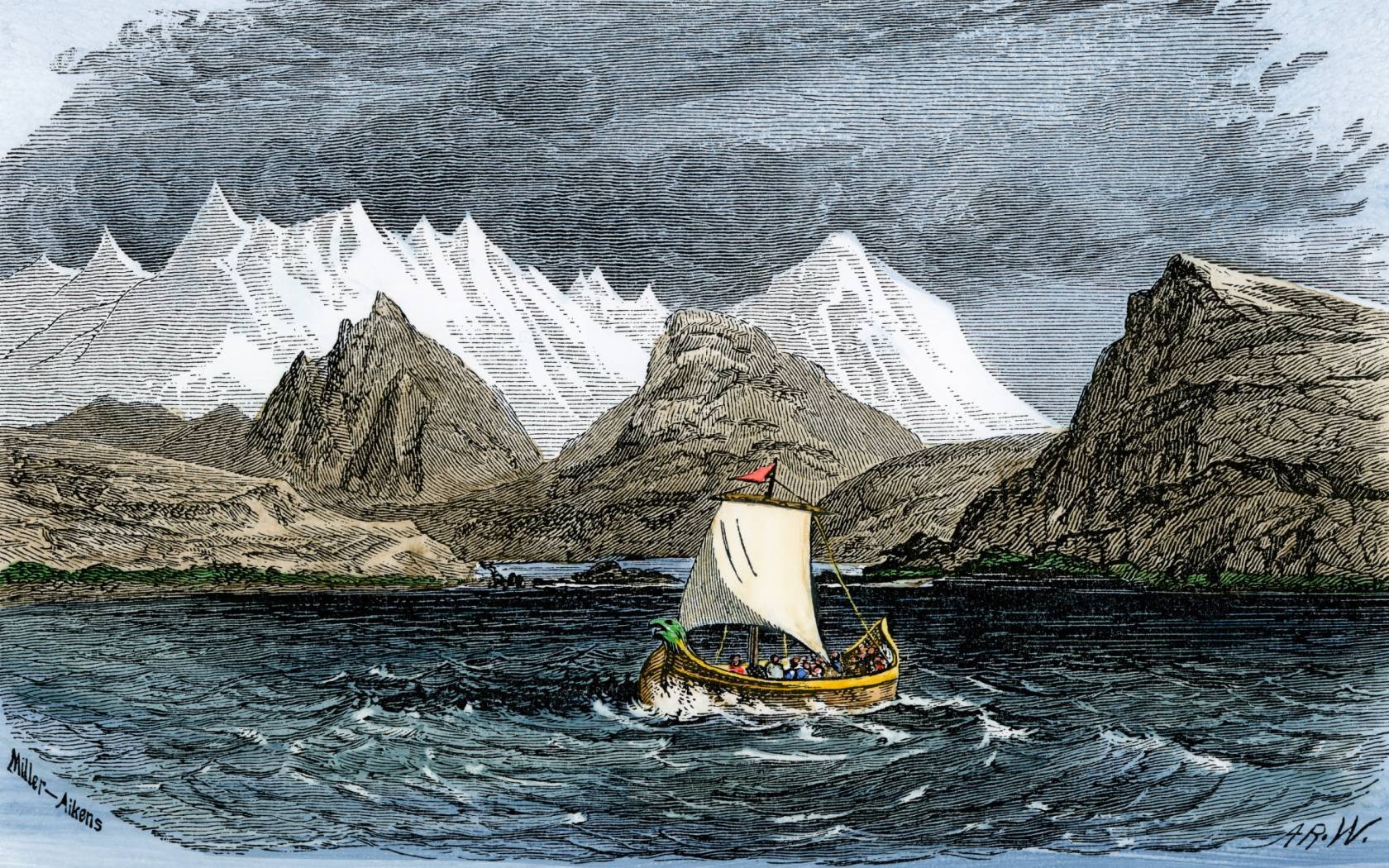 Erik the Red bringing Norse settlers to Greenland.