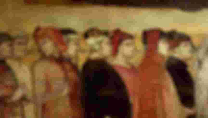 Detail of the fresco by Ambrogio Lorenzetti of 'Good Government' in the Sala della Pace in the Palazzo Pubblico in Siena.