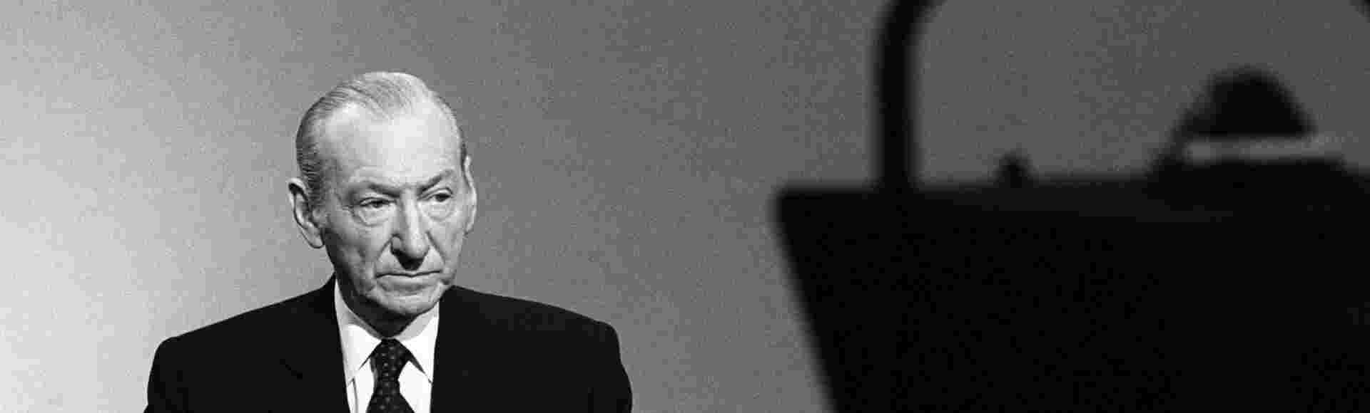 Austrian Federal President Kurt Waldheim, captured in a studio of the Austrian Broadcasting Corporation (ORF) in Vienna on March 19th 1987.